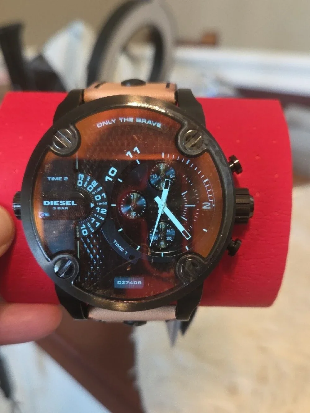Diesel Chronograph Little Daddy Leather Strap Mens Watch DZ7408 NWT